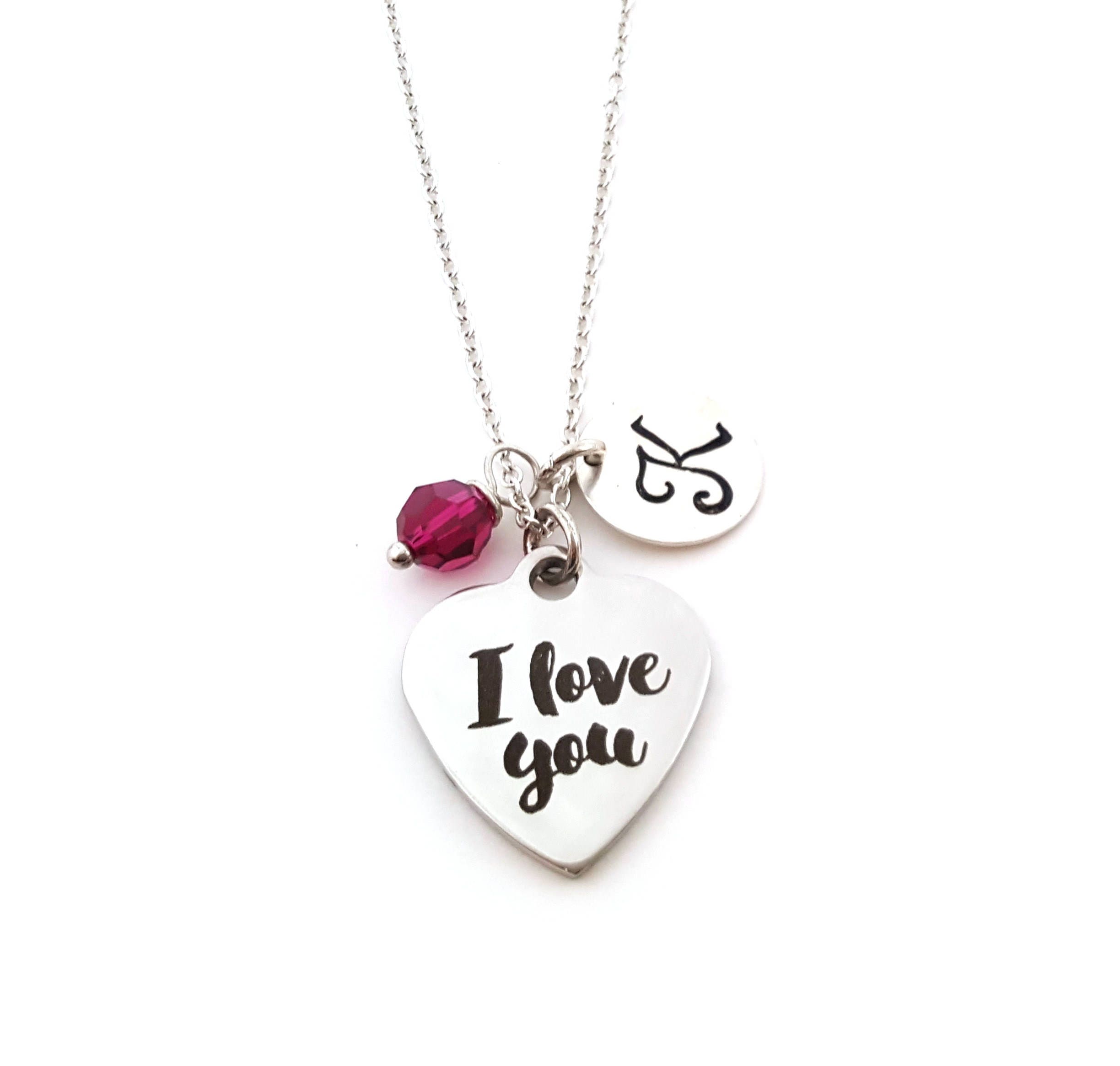 I Love You Charm Initial Necklace Personalized Necklace Etsy