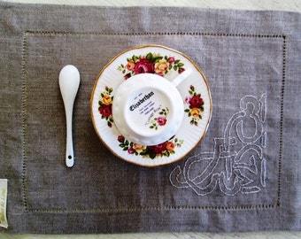 Linen place mat , linen tea for tray or table, mise en place linen mat