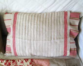 Vintage French  TEA TOWEL  and mattress cushion, Cover with insert cushion Tea Towel