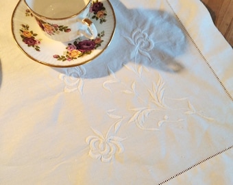 15% OFF , Sq. Antique Irish linen with hand embroidered whitework 1930s.