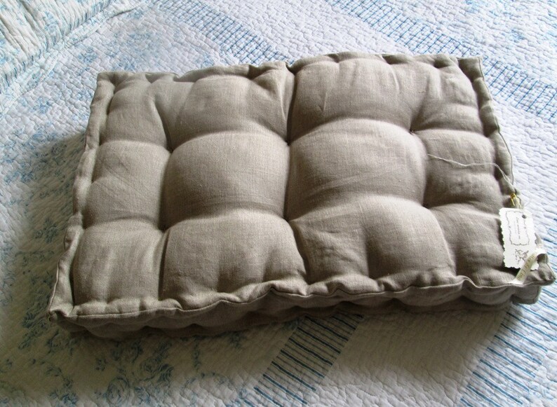 Tufted Cushion Pure Linen Futon Cushion Quilted Knotting Etsy