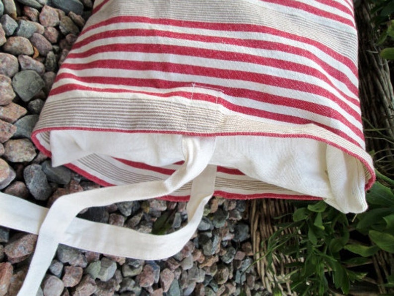 Ticking mattress and print cover cushion, red print n' stripes French inspired pillow image 7