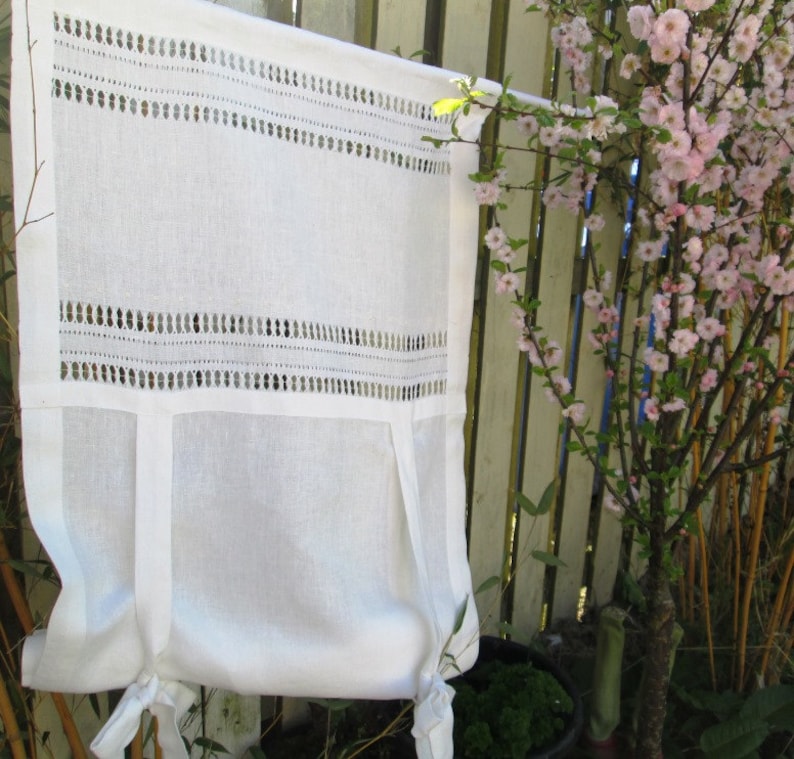 Irish Linen Tie up Shade Curtain Linen Blind Embroidered OAK Etsy
