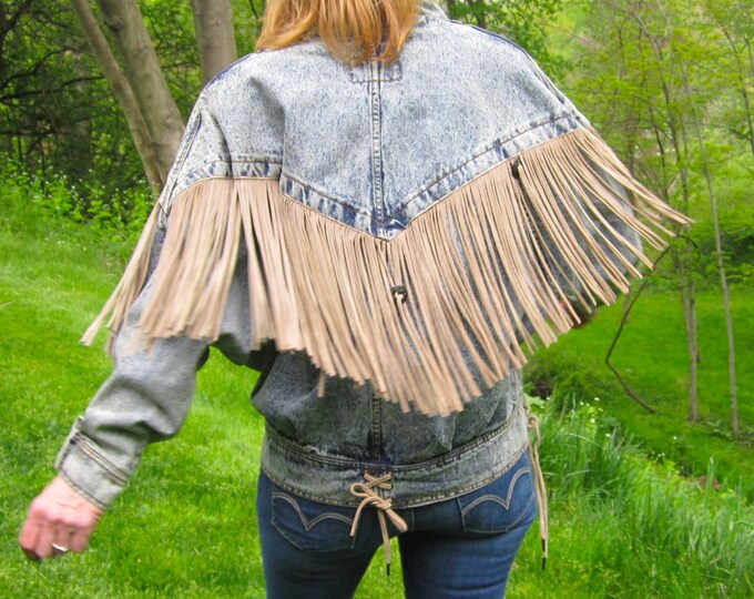 Denim Jacket Women's Fringed Denim & Leather Jacket. Etsy