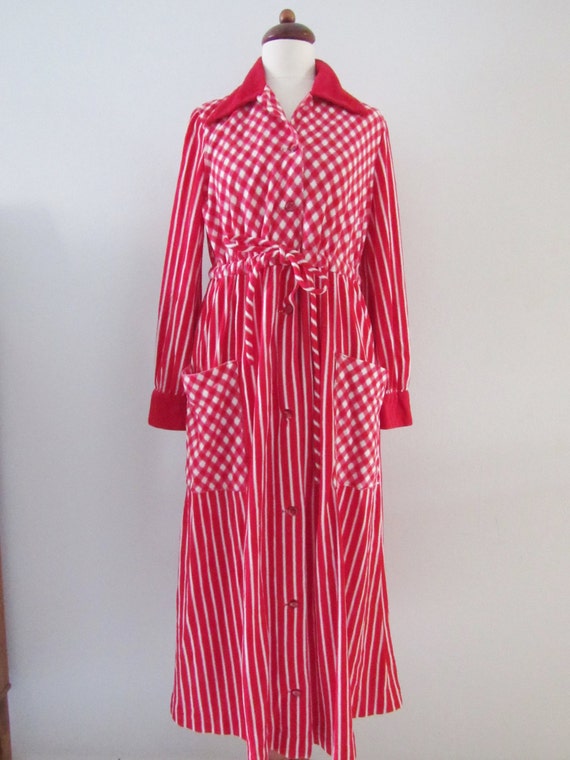 60s/70s Saks Fifth Avenue Red Striped and Checker… - image 1