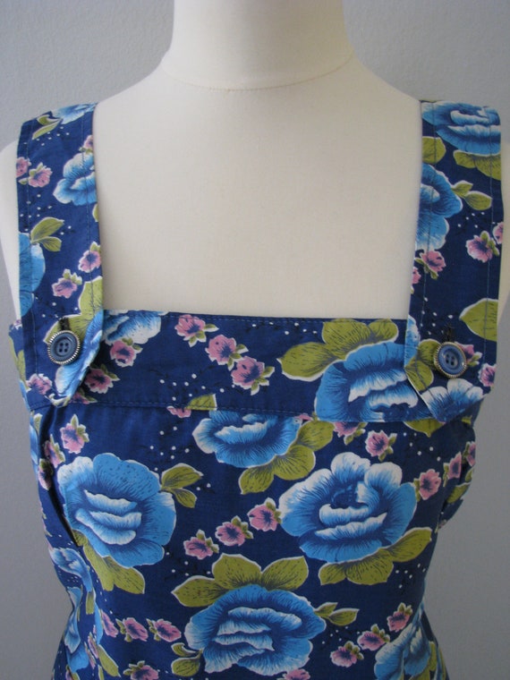 50s Navy Floral Pinafore Sundress, S-M // Vintage… - image 2