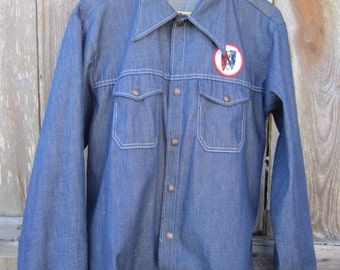 70s Blue Buick Denim Jacket by Cap'n Jac, Men's M-L // Vintage Action Advertising Jacket w/ Buick Patch