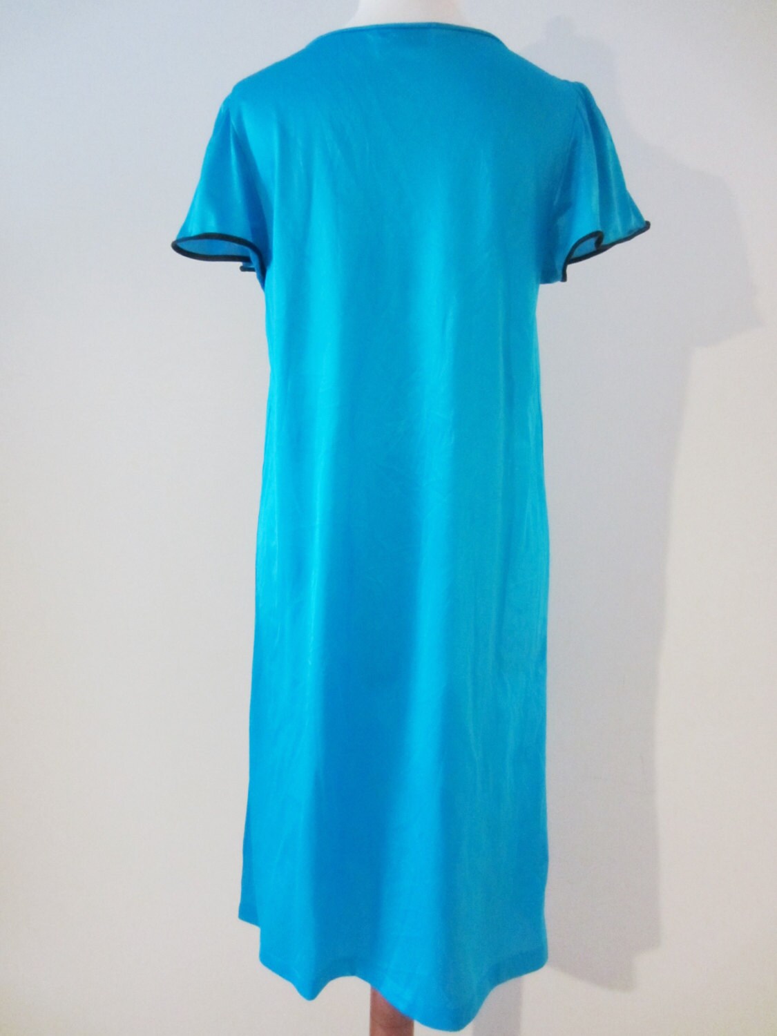 70s Shock Turquoise Nylon Nightgown W/ Quilt Front by Vanity - Etsy