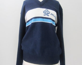 Maglione da sci finlandese blu navy anni '70 di Top Knit Finland, S-M da uomo, L da donna // Maglione in maglia Säästöpankki vintage // Maglione invernale