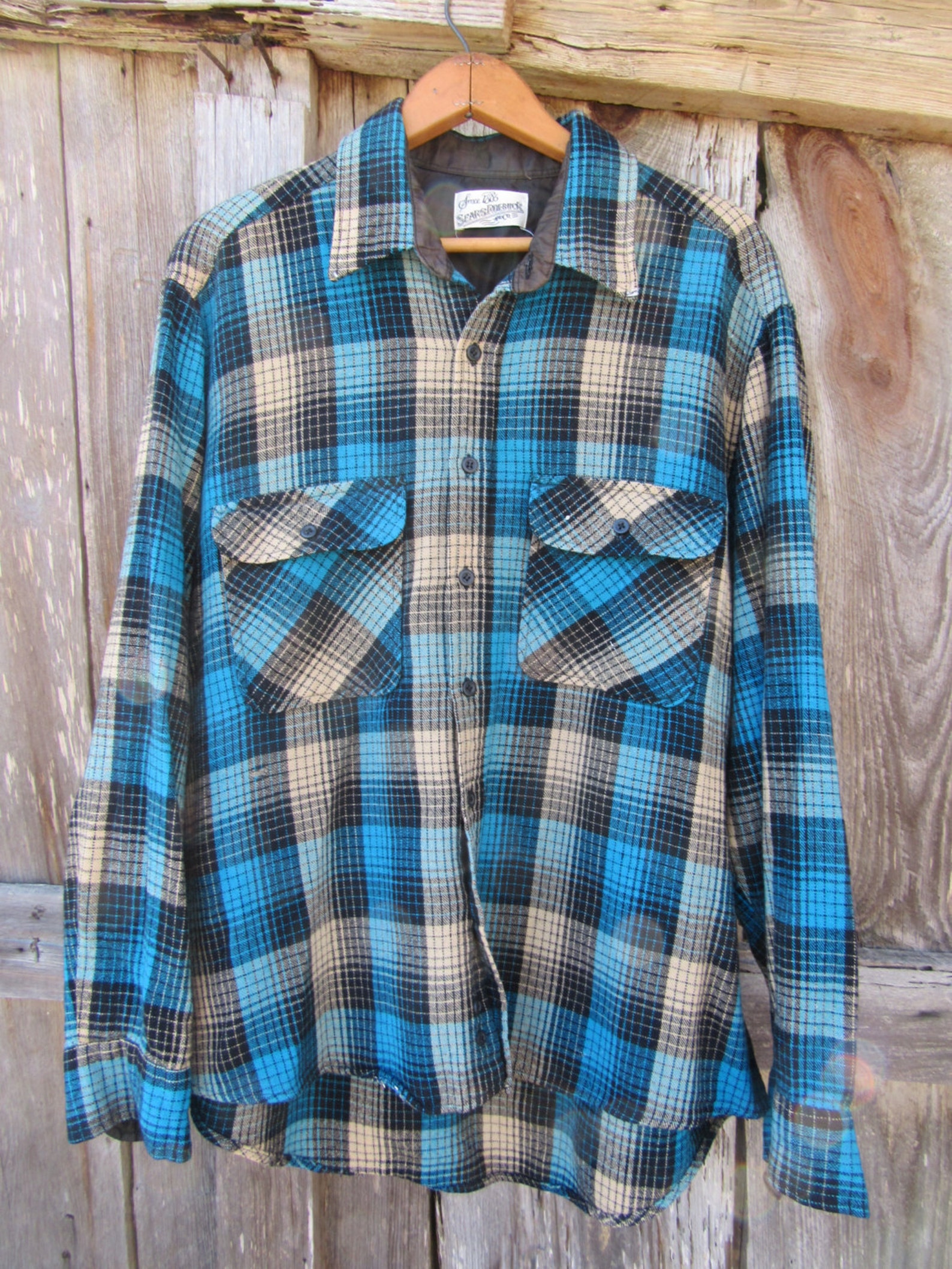 Camisa de lana a cuadros Sears Roebuck de los años 80 L de Etsy México