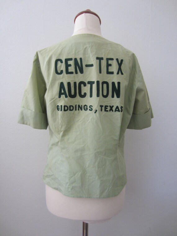 40s Pale Green Texas Crop Bowling Shirt w/ Name E… - image 1