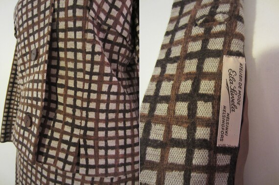50s Tailored Brown Plaid Jacket Suit by Eila Suve… - image 3