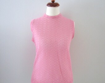 70s Hot Pink Crochet Top, S-M // Vintage Sleeveless Summer Shirt // Hot Tank Top