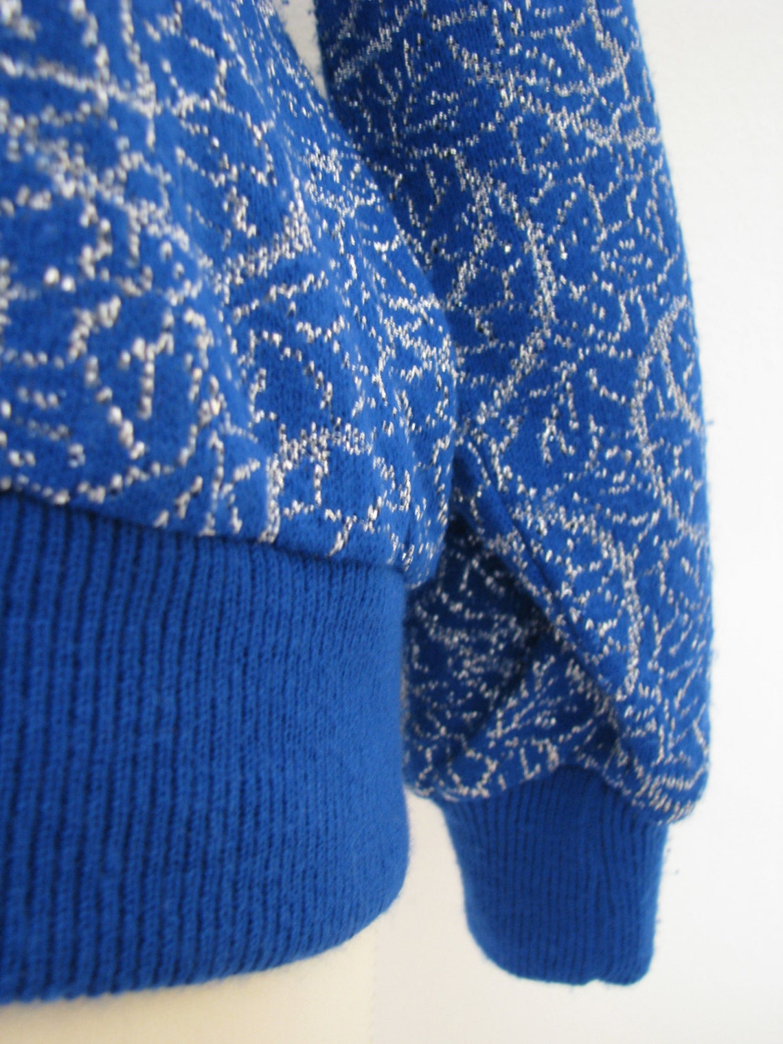 80s Silver Paisley Knit Sweater in Bright Blue by Milano Etsy