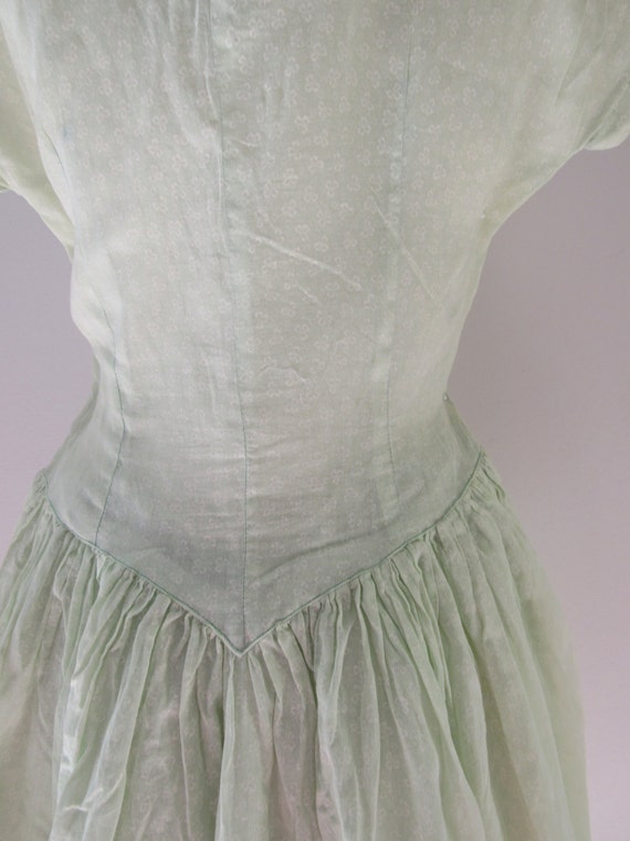 50s Pale Green Sheer Floral Day Dress, XS // Vint… - image 5