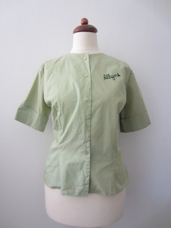 40s Pale Green Texas Crop Bowling Shirt w/ Name E… - image 2