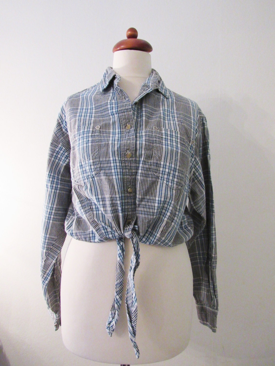 90s Wrangler Blues Plaid Daisy Duke Crop Knot Cowgirl Shirt | Etsy