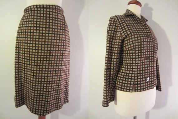 50s Tailored Brown Plaid Jacket Suit by Eila Suve… - image 4