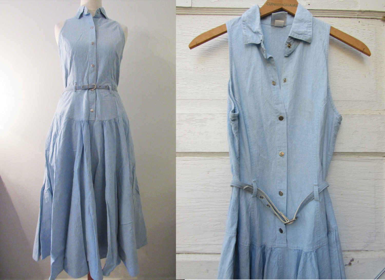 70s/80s Pale Blue Denim Shirtwaist Dress by Patty Woodard | Etsy