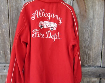 40s NY Firemen Varsity Jacket for Allegany Fire Dept, Men's L // Butwin Coat // Vintage Red Wool Letterman Jacket