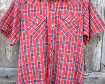 90s Panhandle Slim Tartan Plaid Short Sleeve Flannel Western Shirt, Men's L-XL // Vintage Cowboy Shirt