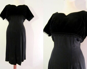 50s Black Pin-up Dress w/ Velvet Bolero by Donovan of Dallas, S-M // Vintage Cocktail Sheath Dress // Little Black Dress