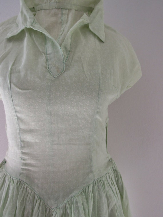 50s Pale Green Sheer Floral Day Dress, XS // Vint… - image 3