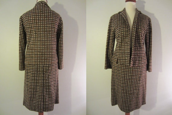 50s Tailored Brown Plaid Jacket Suit by Eila Suve… - image 2