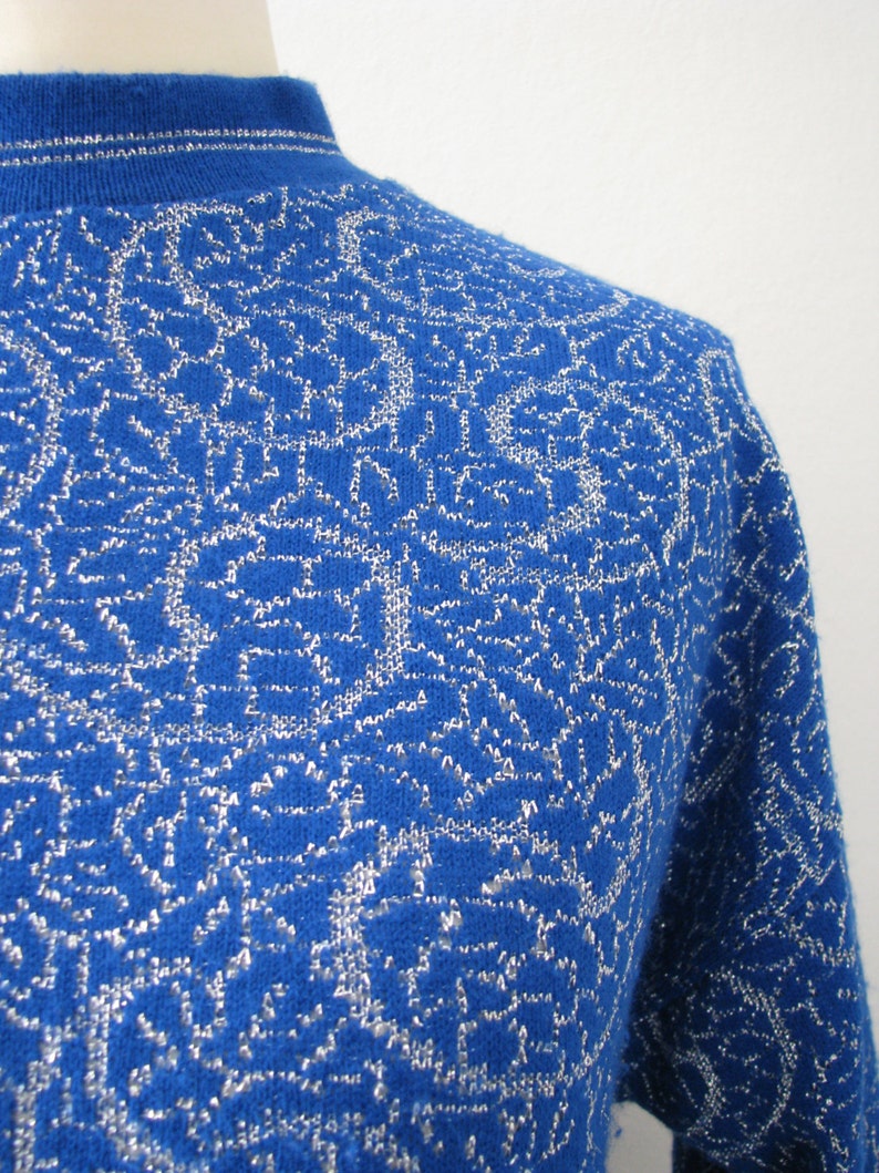 80s Silver Paisley Knit Sweater in Bright Blue by Milano | Etsy