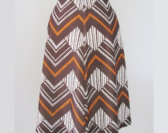 70s Zig Zag Skirt in Brown & Burnt Orange by Hyvon, XS-S / W26 // Vintage Western A-line Skirt