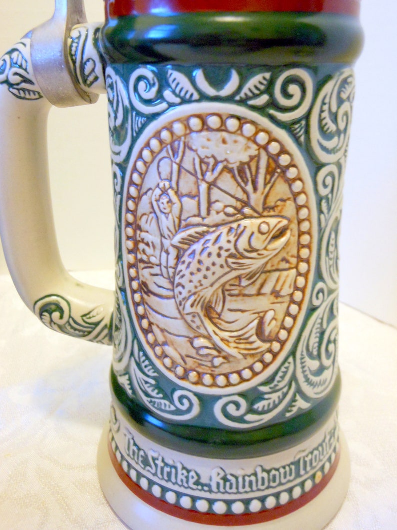 Vintage Beer Stein Avon Hunting Fishing Stein Wildlife Lidded Etsy