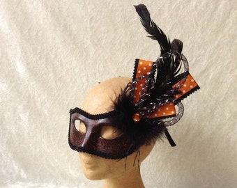 Artisan eye Mask: 'Fancy orange and black' (crackle effect and decoration) - Traditional handmade mask