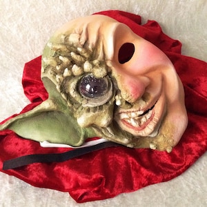 Artisan mask: &#39;Half demon green&#39; (demon - devil - deamon) -Traditional handmade mask