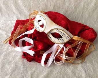 Artisan eye mask: 'Musical mask' (vintage music paper and gold finish) - Traditional handmade mask