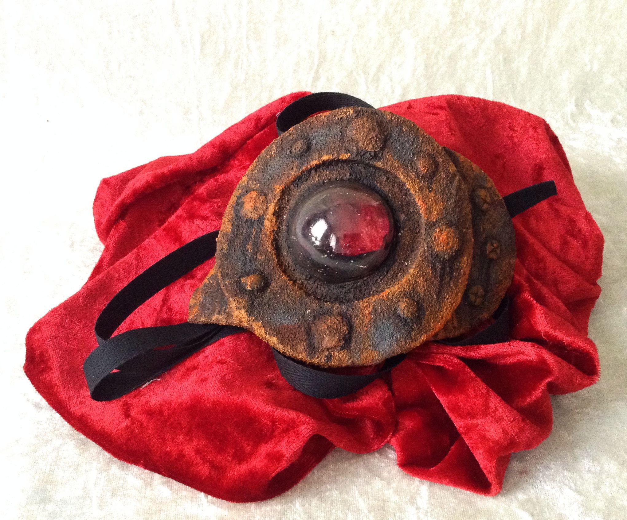 Artisan eyepatch mask: 'Industrial lens, left' steampunk/dieselpunk mask (rusty metal imitation) - Traditional handmade mask
