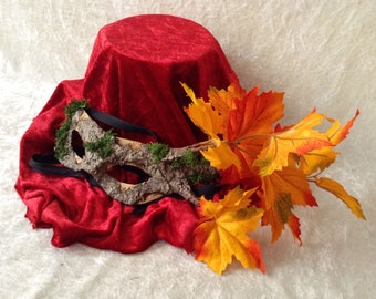 Artisan eye mask: 'Treemask with yellow autumn leaves' - Traditional handmade mask