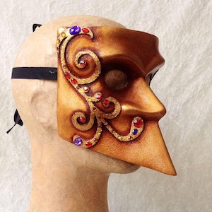 Artisan Bauta mask: &#39;Classic Bauta with curls&#39; (3d curls and rhinestones ) - Traditional handmade mask