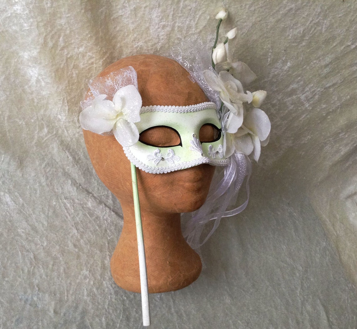 Artisan eye Mask on a stick 'Fancy light green' Etsy