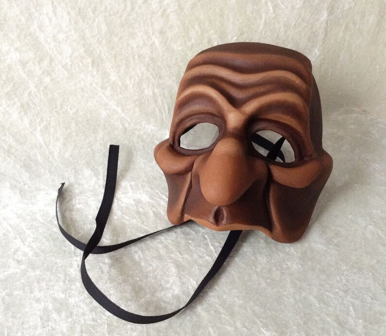 brown finish wearable art - Traditional handmade mask Half mask /'Old man/'