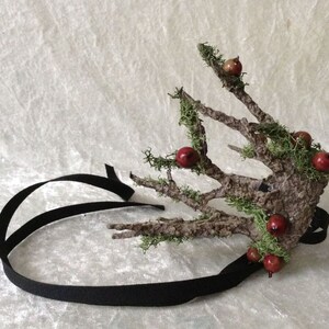 Crown Extra Small, handmade branches Crown with mos and brown berries tree imitation image 2