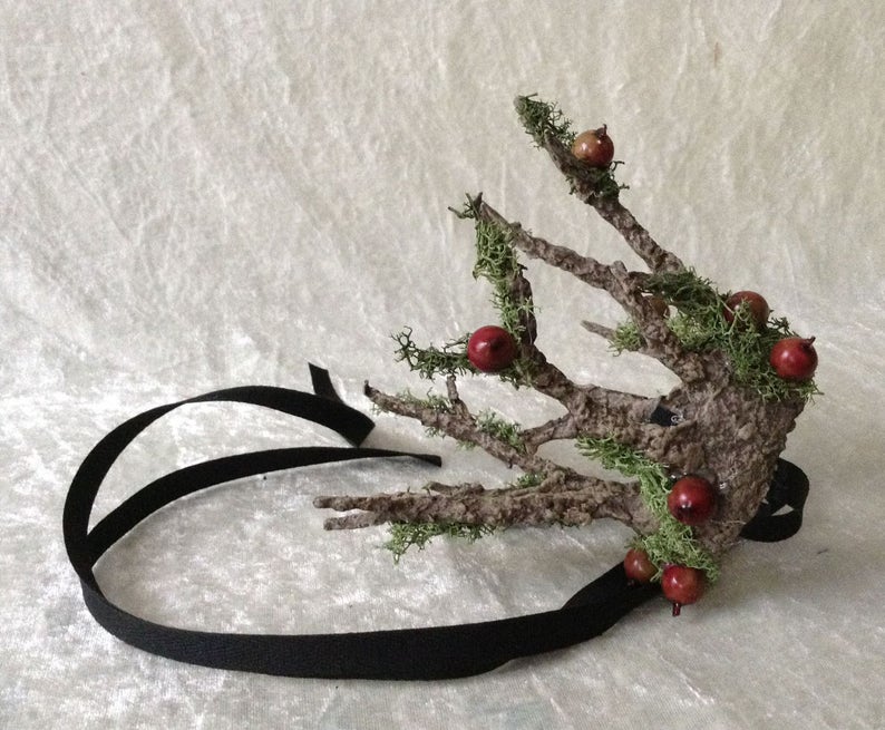 Crown Extra Small, handmade branches Crown with mos and brown berries tree imitation image 2