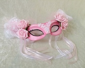 Eye mask (fine): ' Pink fantasy' ( with tule, lace and roses) - handmade, artistic, traditional mask