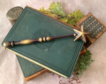 Wand (L): 'Golden star' - handmade, handsculpted wand