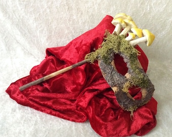 artisan eye mask on stick: &#39;Treemask yellow mushrooms&#39; - Traditional handmade mask