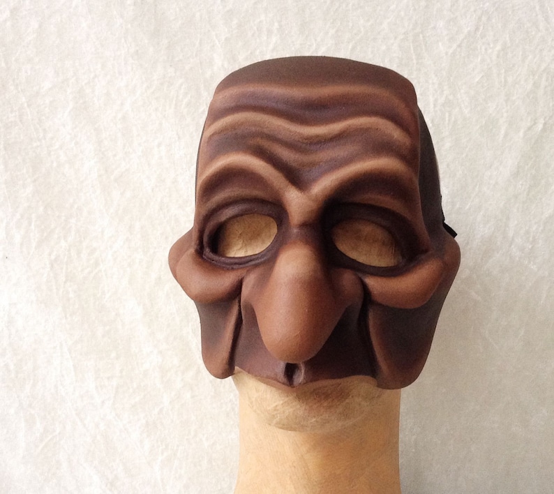 brown finish wearable art - Traditional handmade mask Half mask /'Old man/'