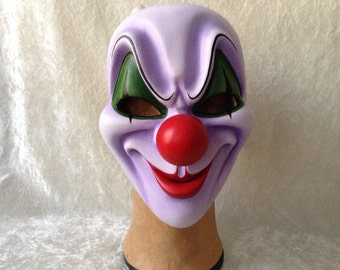 Artisan mask: 'Creepy clown'  (purple, red nose and big smile) - Traditional handmade mask