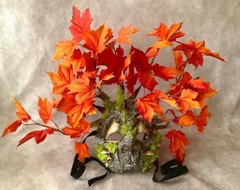 Artisan half mask: 'Tree baroness' (with autumn leaves) dryad, greenman, elf