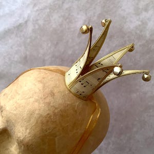 Crown - small, with vintage music paper, gold finish and gold bells - handmade Crown