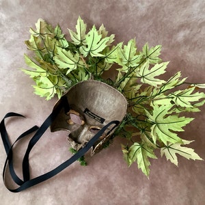Artisan mask: 'Half tree mask' with green leaves and moss Traditional handmade mask image 10