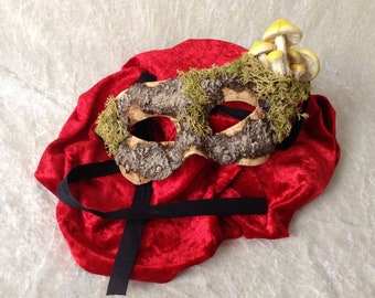 Artisan eye mask: &#39;Treemask with yellow mushrooms&#39; - Traditional handmade mask
